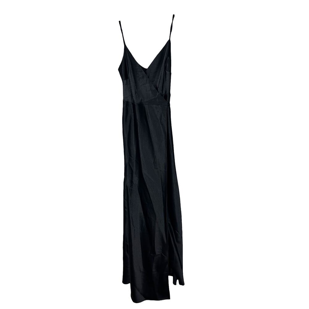 Birdy Gray Cindy Matte Satin Black Spaghetti Strap Black Wrap Dress XS - Picture 3 of 8